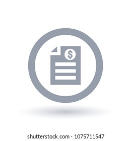Paper bill icon. Money document symbol. Finance form sign in circle outline. Vector illustration.