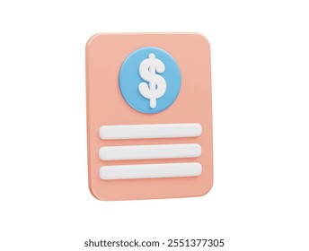 Paper bill receipt payment icon 3D render illustration. Invoice icon illustration