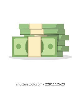 Paper bills icon in flat style. Stack of currency banknotes vector illustration on isolated background. Green dollars sign business concept.