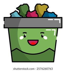 Paper bin Icon. Office Icon in lineal color. Kawaii style