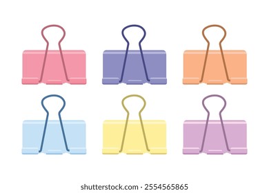 Paper binder clip set in pastel color. Suitable for flat design illustration, clip art, stickers, etc
