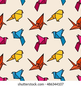 Paper bird colorful origami seamless pattern