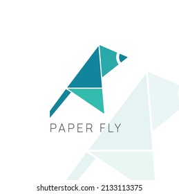 Diseño del logotipo de la mosca de las aves de papel con diseño vectorial y abstracto 