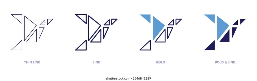 Paper bird icon in 4 different styles. Thin Line, Line, Bold, and Bold Line. Duotone style. Editable stroke.