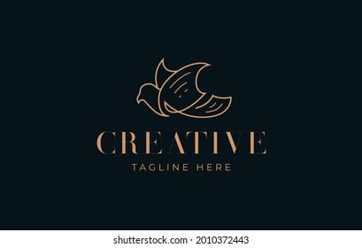 Paper Bird line Logo Design Template. Vector Illustration of Letter Paper Flying Bird Line. Vintage Modern Logo Line Art Design Template