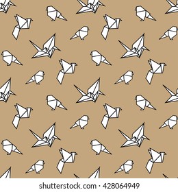 Paper bird origami seamless pattern