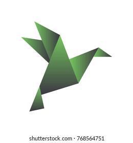 Paper bird in origami style. Geometric shape of folded paper. Template for logo. Vector illustration.
