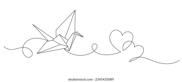 Paper bird origani line art vector illustration