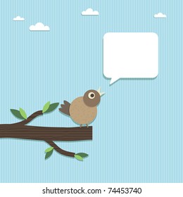 paper bird perched on paper branch with speech bubble ready for text