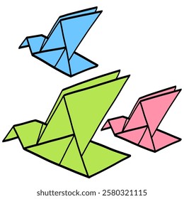 Paper Birds Craft Colorful Origami Drawing Vector Illustration