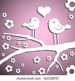 paper birds with a heart of Valentine's day