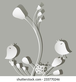 paper birds and ladybird on flowers
