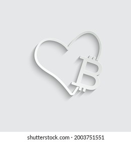 paper bitcoin  icon with a heart . money sign. vector