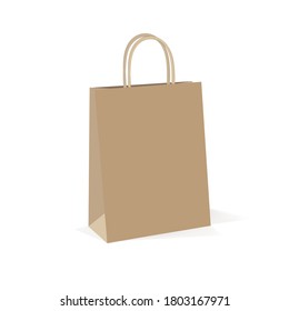 Paper, blank, brown package on a white isolated background.Eco package made of paper and cardboard with cord handles. Eco-friendly store packaging, retail packaging.