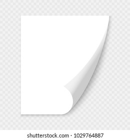 Paper blank page curled corner with shadow. Vector template illustration for your design