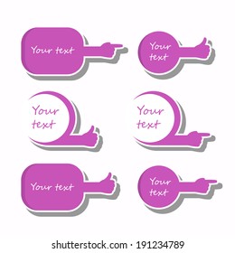 Paper blank vector sticker set in form bubble speech with hand.