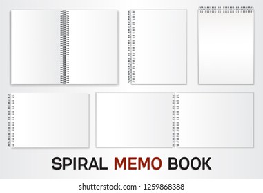 Paper block.A set of templates for albums, notepads with a metal spiral. Blank sheets to insert your design. Isolated on white background. Vector illustration.