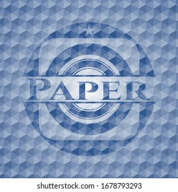 Paper blue emblem or badge with abstract geometric pattern background. Vector Illustration. Detailed.