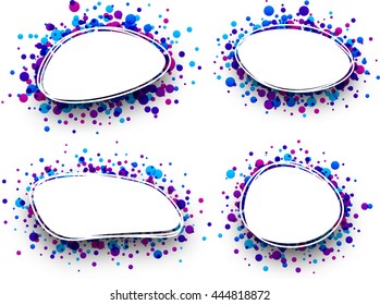 Paper blue and purple oval abstract backgrounds set. Vector illustration.