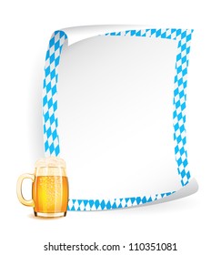 Paper board with frame in bavarian colors and beer mug