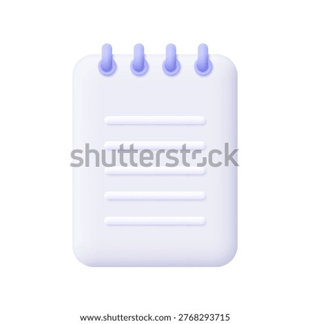 Paper board notebook or notepad with text and spiral rings. Business , office, education concept. 3d vector icon. Cartoon minimal style.