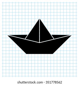 paper boat - black vector icon