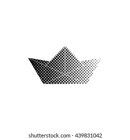 paper boat - black vector icon;  halftone illustration