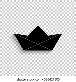 paper boat - black vector  icon with shadow