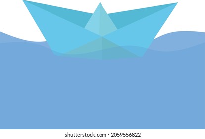 Paper boat. Blue origami paper ship. 