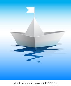 Paper boat in blue water vector format