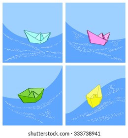 Paper boat cards set