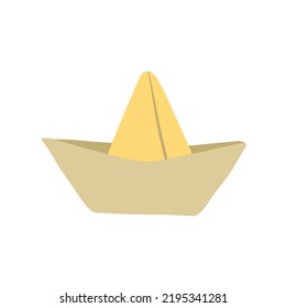 Paper boat. Children Origami toy and hobbies. Doodle cartoon illustration isolated on white