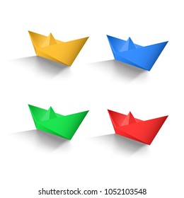 Paper boat color set vector illustration isolated on a white background.