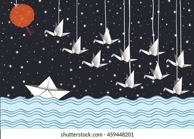 paper boat, cranes card