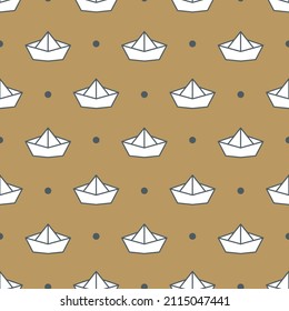 Barco de papel diseño de patrones sin costura. Impresión vectorial infantil con origami de velero.