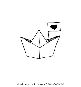 Paper boat, flag, heart illustration. Simple flat vector of valentine's day icons for ui and ux, website or mobile application