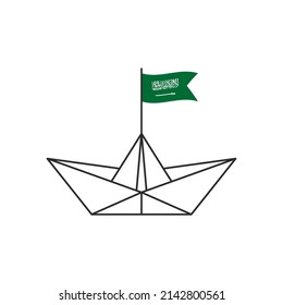 Paper boat. A boat with the flag of Saudi Arabia. Vector illustration