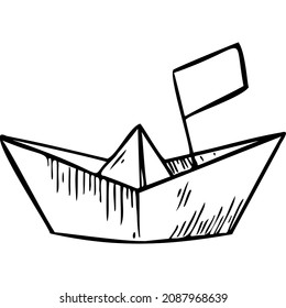 Paper boat, flag sketch vector illustration hand draw