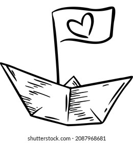 Paper boat, flag sketch vector illustration hand draw