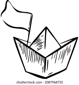 Paper boat with flag sketch vector illustration hand draw