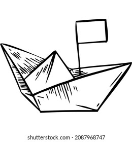 Paper boat, flag sketch vector illustration hand draw