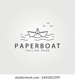 paper boat floating on water ,line art, logo vector illustration design