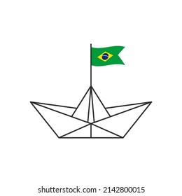 Paper boat icon. A boat with a Brazilian flag. Vector illustration