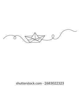 Barco de papel   icono   Dibujo continuo de una línea de Ilustración vectorial de contorno 