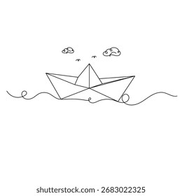 Paper boat   icon   continuous one line drawing of outline vector illustration 