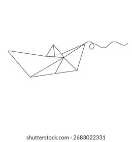 Barco de papel   icono   Dibujo continuo de una línea de Ilustración vectorial de contorno 