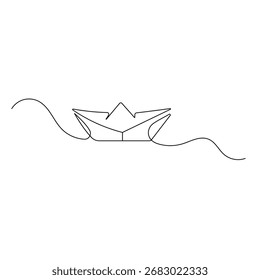 Barco de papel   icono   Dibujo continuo de una línea de Ilustración vectorial de contorno 