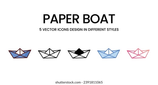 Paper Boat Icon Design in Five style with Editable Stroke. Line, Solid, Flat Line, Duo Tone Color, and Color Gradient Line. Suitable for Web Page, Mobile App, UI, UX and GUI design.