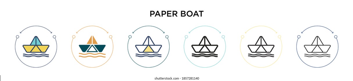 Paper boat icon in filled, thin line, outline and stroke style. Vector illustration of two colored and black paper boat vector icons designs can be used for mobile, ui, web