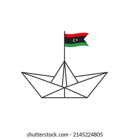 Paper boat icon. A boat with the flag of Libya. Vector illustration